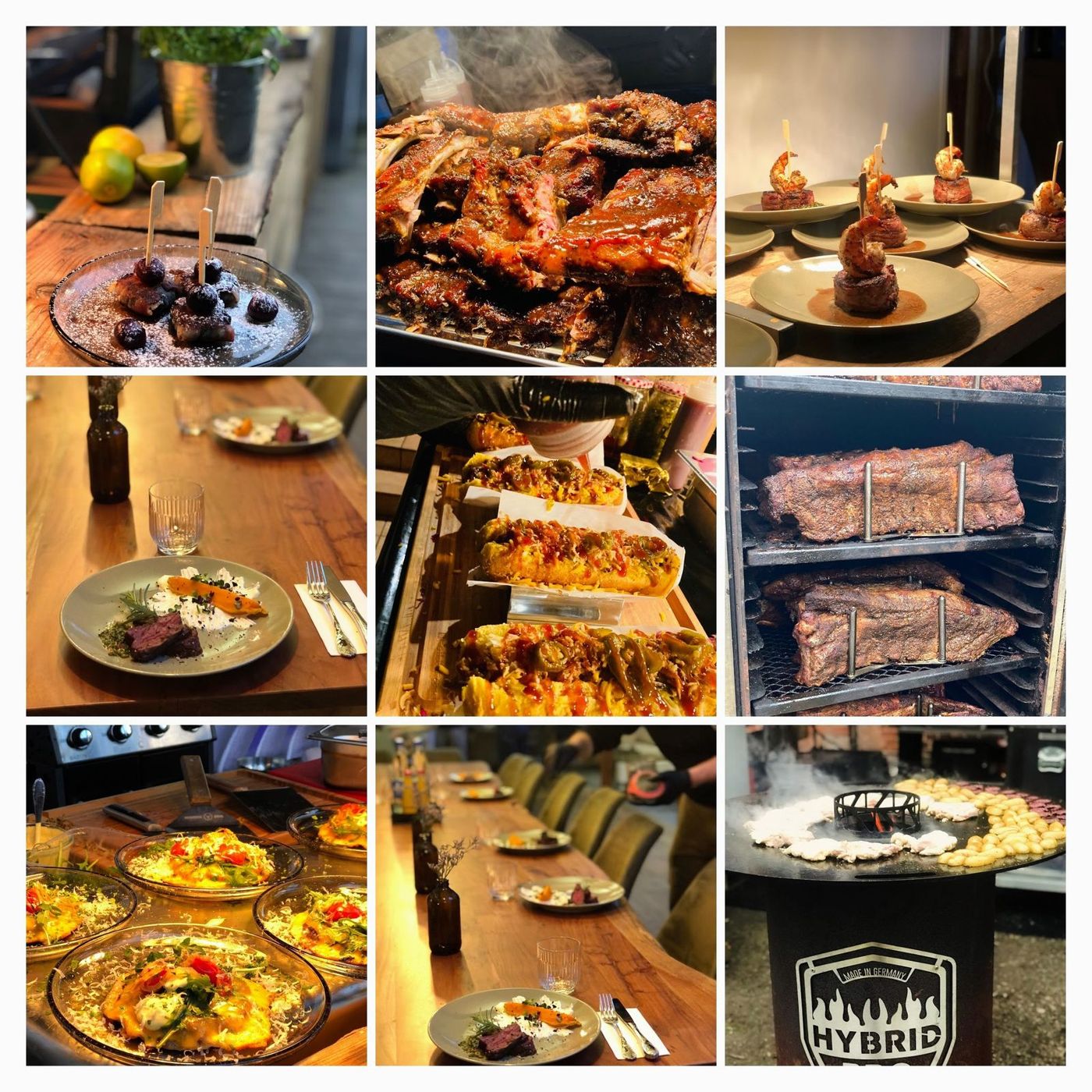 Collage von Grill-Events und BBQ-Gerichten von Hybrid BBQ Events